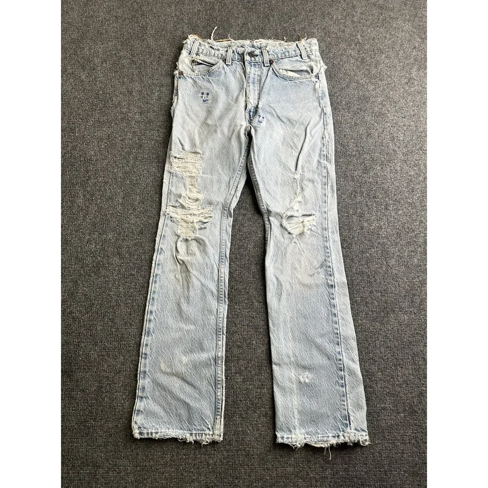 Mens 90s Levis 505 Orange Tab Distressed Custom Patchwork Jeans, Size 32x32